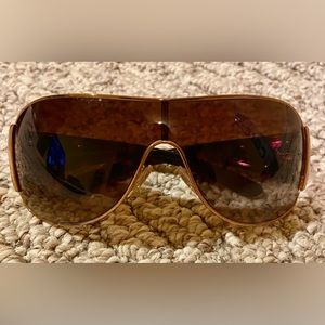 PRADA Boxed Designer Sunglasses, Brown Shield. 
Style: SPR 57L 70E-6S1 120 3N